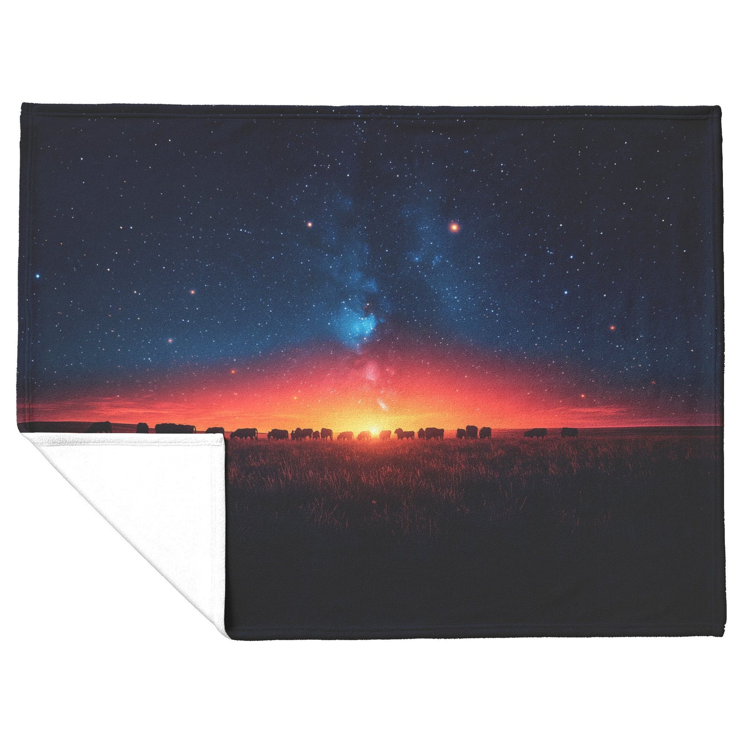Herd of Cows Grazing Sherpa Fleece Blanket Twilight Sky Glowing Stars Soft Light Peaceful Pastoral Scene - Awakening Righteousness