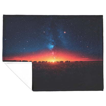 Herd of Cows Grazing Sherpa Fleece Blanket Twilight Sky Glowing Stars Soft Light Peaceful Pastoral Scene - Awakening Righteousness