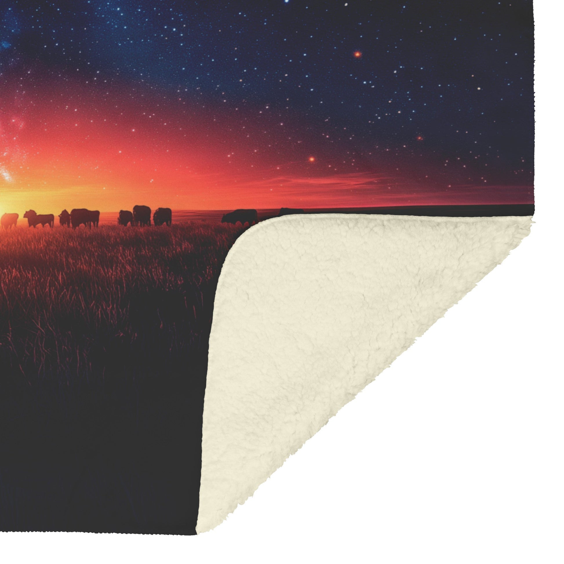 Herd of Cows Grazing Sherpa Fleece Blanket Twilight Sky Glowing Stars Soft Light Peaceful Pastoral Scene - Awakening Righteousness