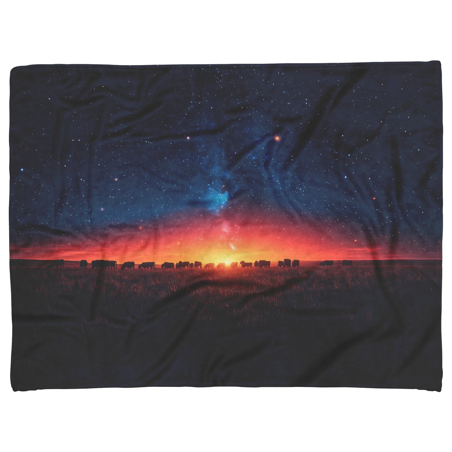 Herd of Cows Grazing Sherpa Fleece Blanket Twilight Sky Glowing Stars Soft Light Peaceful Pastoral Scene - Awakening Righteousness