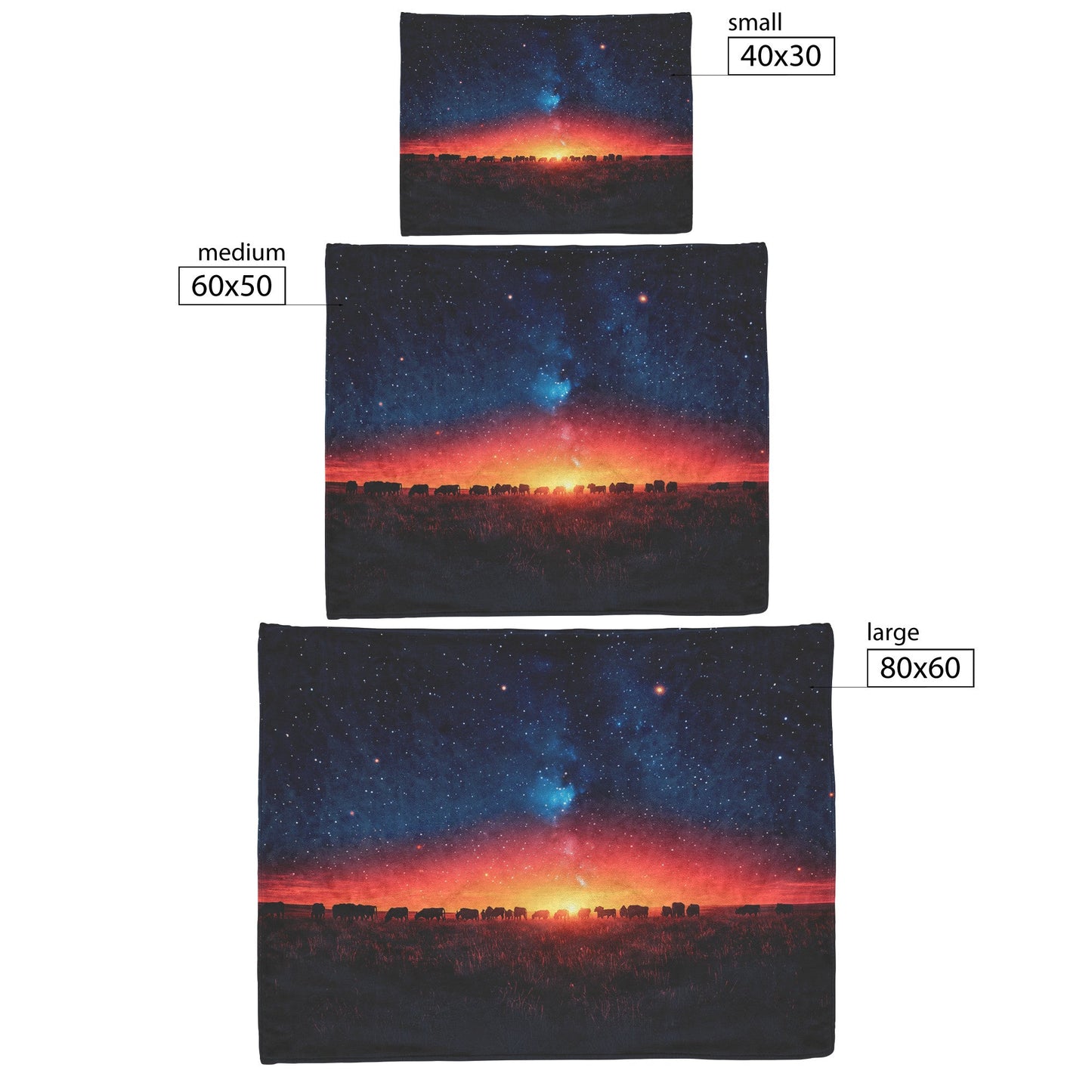 Herd of Cows Grazing Under Twilight Sky Sherpa Fleece Blanket Glowing Stars Soft Light Peaceful Pastoral Scene - Awakening Righteousness