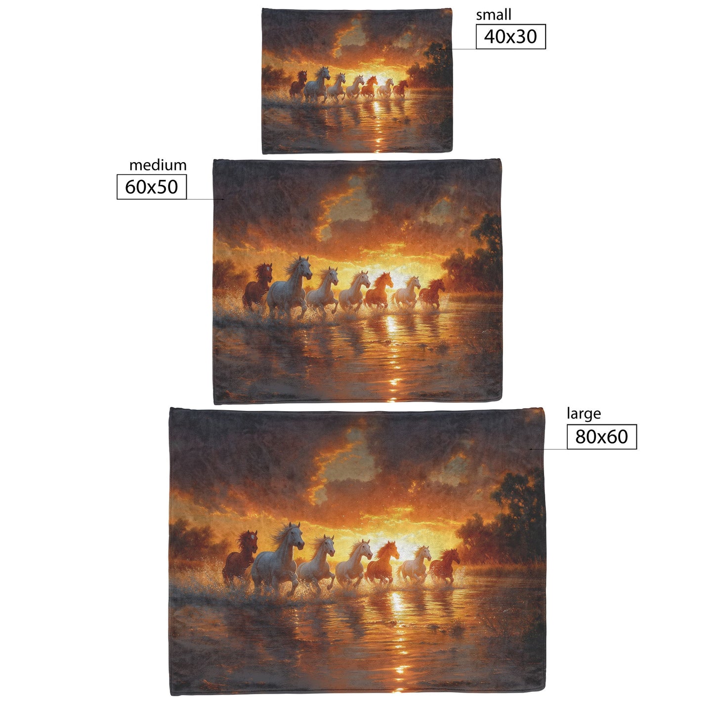 Herd of Wild Horses Running Through Shallow Water at Sunrise with Shimmering Reflections Blanket - Awakening Righteousness