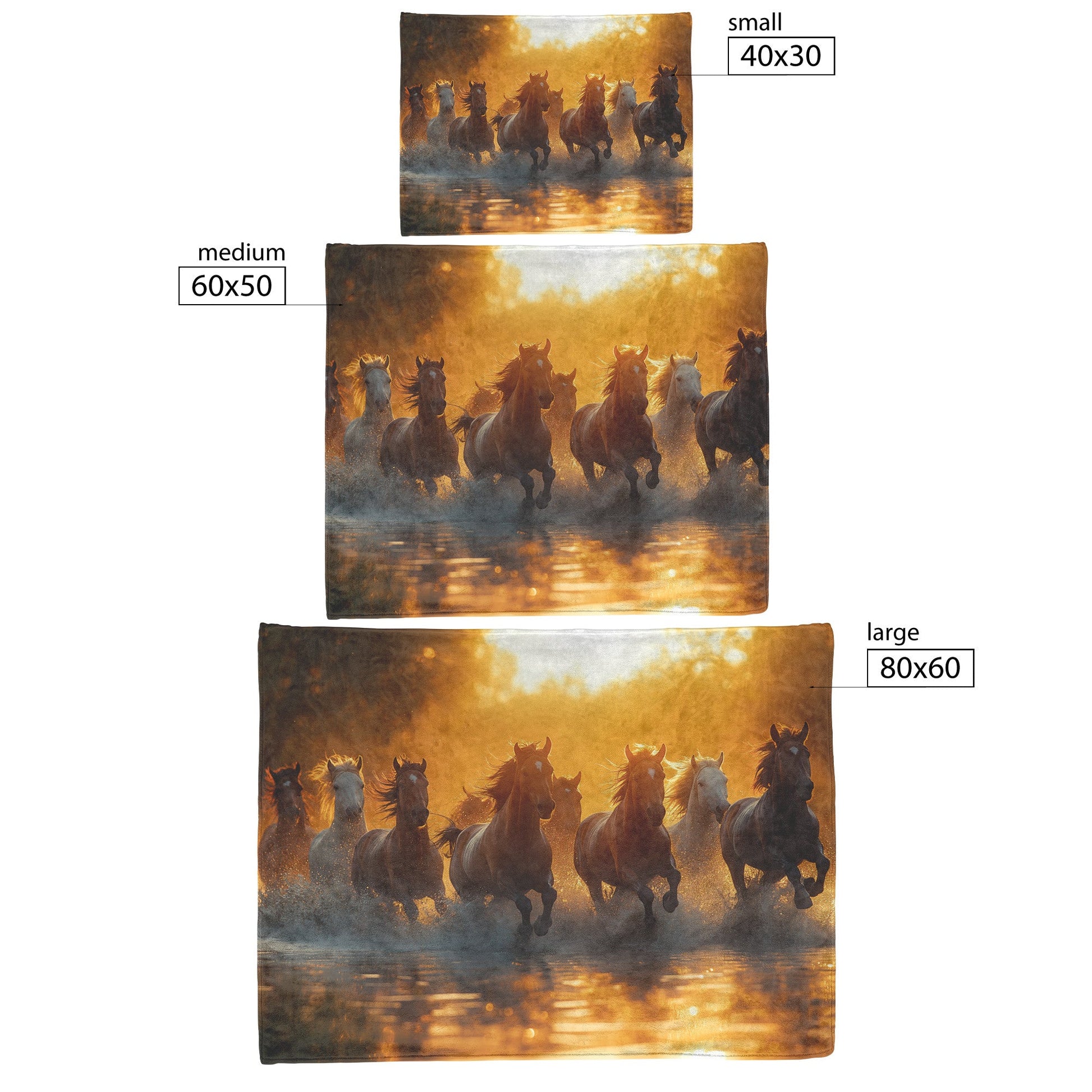 Herd of Wild Horses Running Through Shallow Water at Sunrise with Shimmering Reflections Fleece Sherpa Blanket - Awakening Righteousness