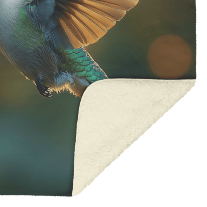 Hummingbird Hovering Near Glowing Flower in Magical Garden With Shimmering Wings Under Twilight Sky Fleece Sherpa Blanket - Awakening Righteousness
