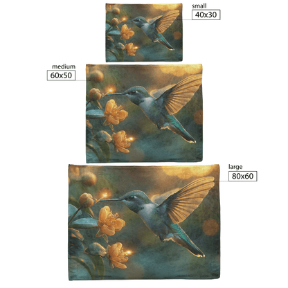 Hummingbird Hovering Near Glowing Flower in Magical Garden With Shimmering Wings Under Twilight Sky Fleece Sherpa Blanket - Awakening Righteousness