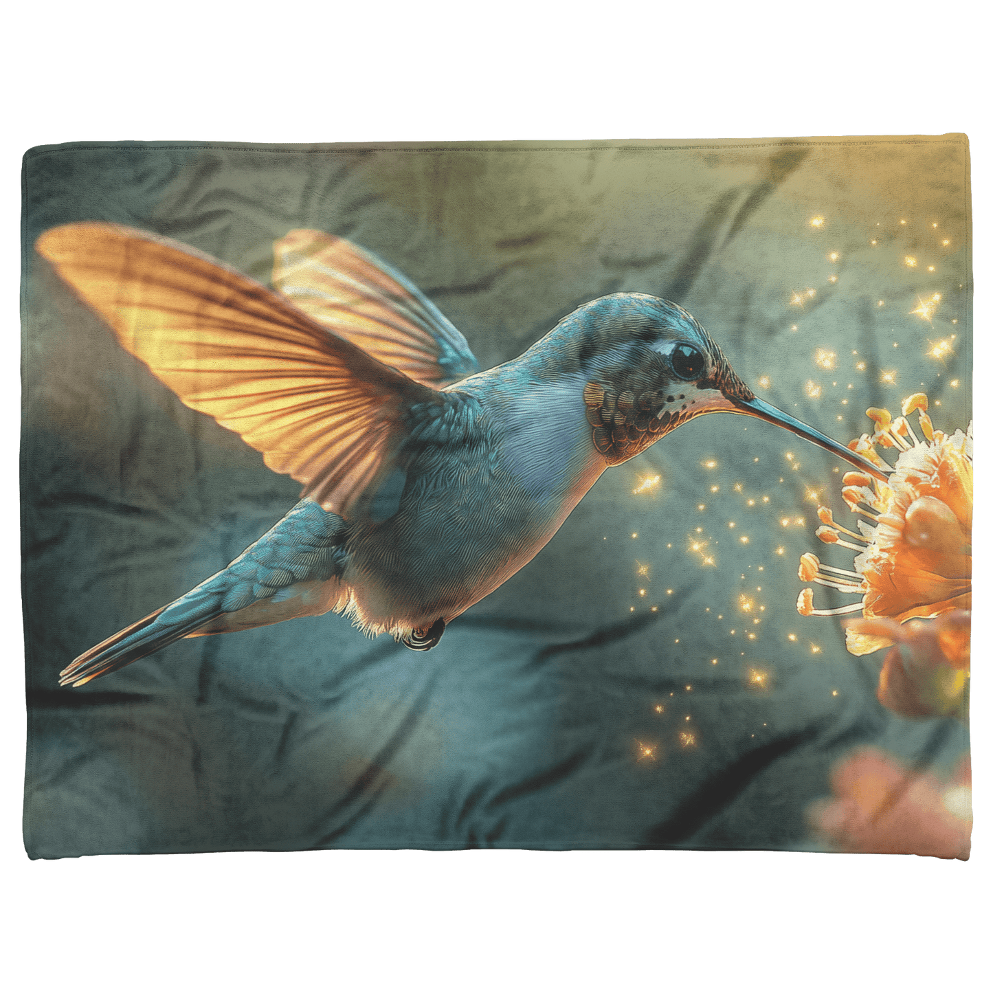 Hummingbird Hovering Near Glowing Flower in Magical Garden With Shimmering Wings Under Twilight Sky Fleece Sherpa Blanket - Awakening Righteousness