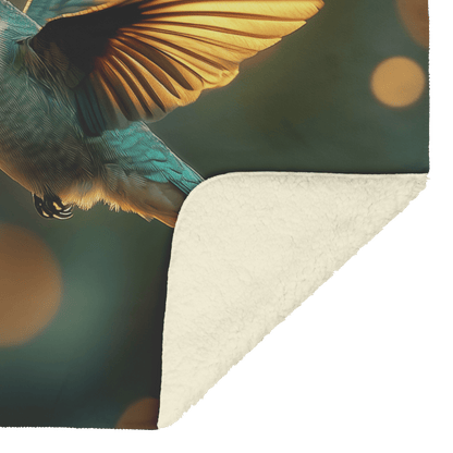 Hummingbird Hovering Near Glowing Flower in Magical Garden With Shimmering Wings Under Twilight Sky Fleece Sherpa Blanket - Awakening Righteousness