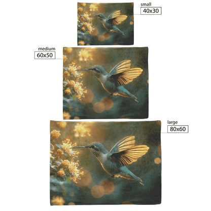 Hummingbird Hovering Near Glowing Flower in Magical Garden With Shimmering Wings Under Twilight Sky Fleece Sherpa Blanket - Awakening Righteousness