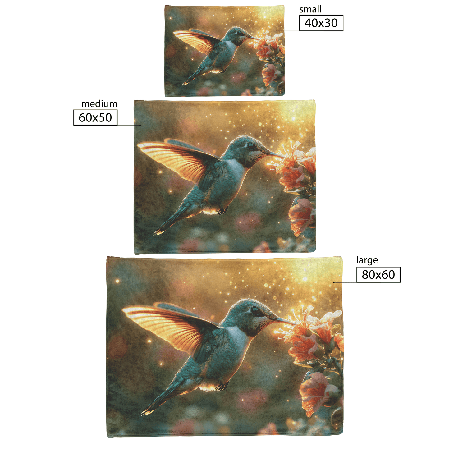 Hummingbird Hovering Near Glowing Flower in Magical Garden With Shimmering Wings Under Twilight Sky Fleece Sherpa Blanket - Awakening Righteousness