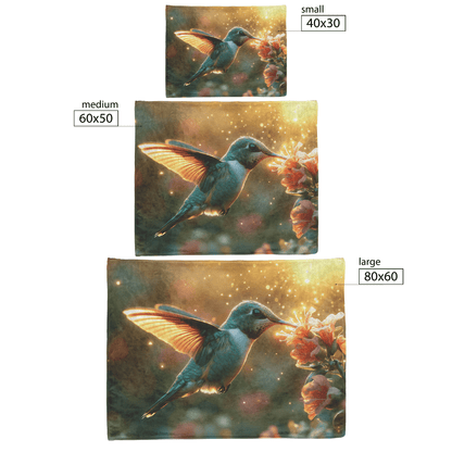 Hummingbird Hovering Near Glowing Flower in Magical Garden With Shimmering Wings Under Twilight Sky Fleece Sherpa Blanket - Awakening Righteousness