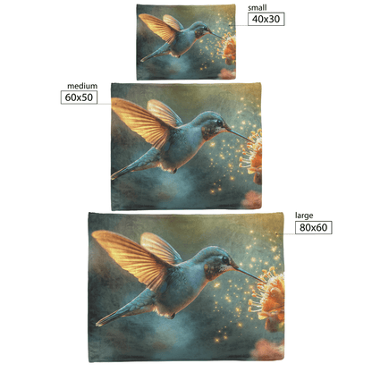 Hummingbird Hovering Near Glowing Flower in Magical Garden With Shimmering Wings Under Twilight Sky Fleece Sherpa Blanket - Awakening Righteousness