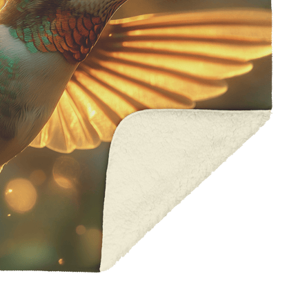 Hummingbird With Glowing Translucent Wings Flying Through Forest With Sunlight Beams and Golden Mist Fleece Sherpa Blanket - Awakening Righteousness
