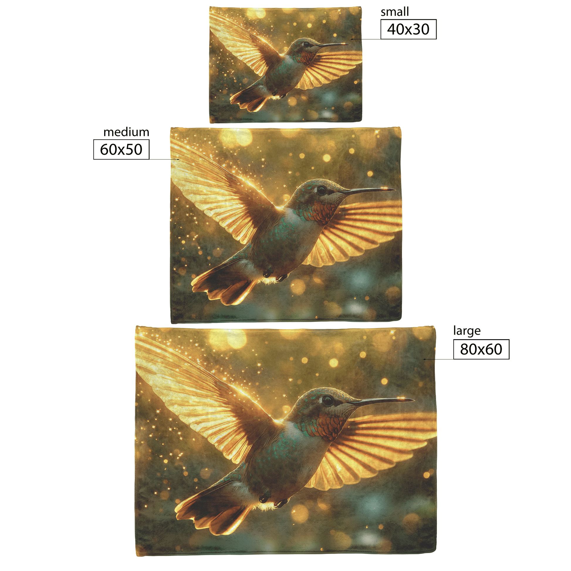 Hummingbird With Glowing Translucent Wings Flying Through Forest With Sunlight Beams and Golden Mist Fleece Sherpa Blanket - Awakening Righteousness