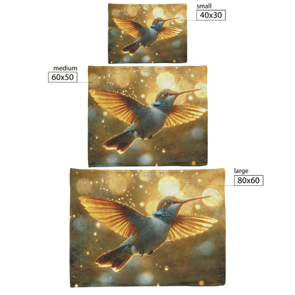 Hummingbird With Iridescent Feathers Flying Through Glowing Rainstorm Illuminated by Sunlight Reflecting on Raindrops Fleece Sherpa Blanket - Awakening Righteousness