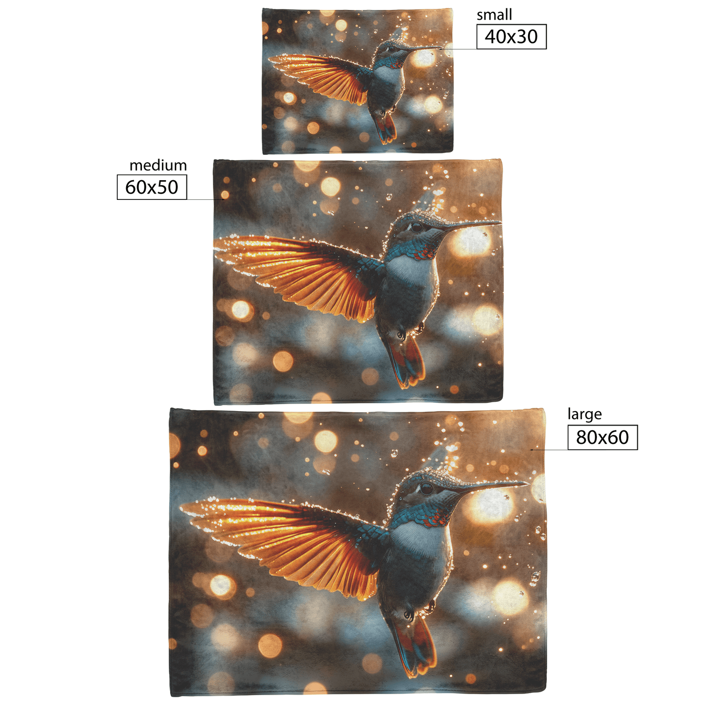 Hummingbird With Iridescent Feathers Flying Through Glowing Rainstorm Illuminated by Sunlight Reflecting on Raindrops Fleece Sherpa Blanket - Awakening Righteousness