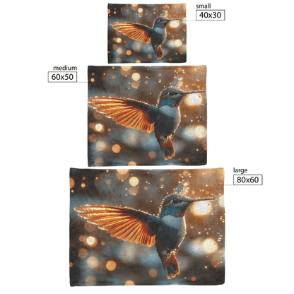 Hummingbird With Iridescent Feathers Flying Through Glowing Rainstorm Illuminated by Sunlight Reflecting on Raindrops Fleece Sherpa Blanket - Awakening Righteousness