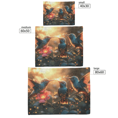 Hummingbirds Drinking Nectar From Bioluminescent Flowers Surrounded by Fireflies in Glowing Forest Fleece Sherpa Blanket - Awakening Righteousness