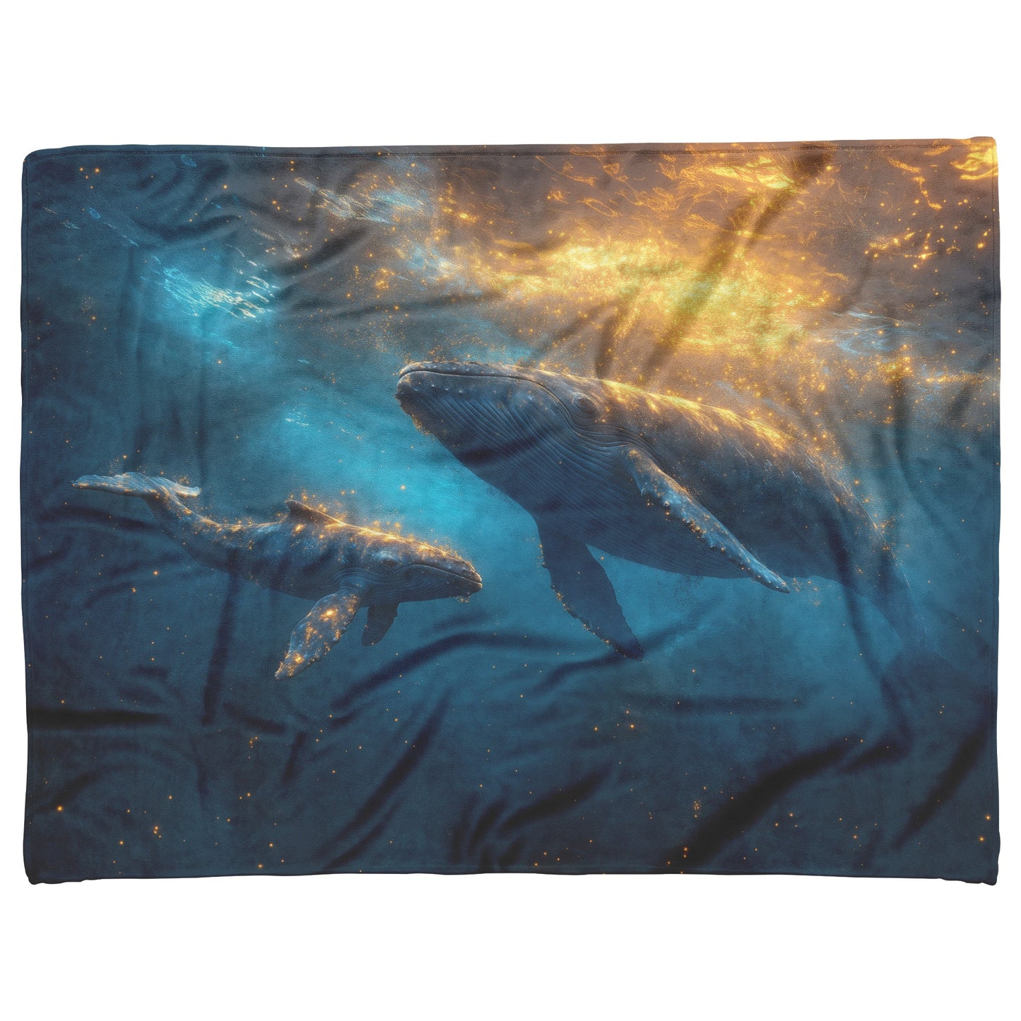 Humpback Whale Breaching Ocean Surface Golden Sunset Glowing Water Droplets Fleece Sherpa Blanket - Awakening Righteousness