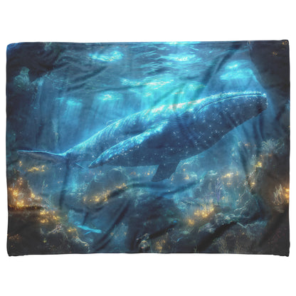 Humpback Whale Swimming Gracefully Through Underwater Canyon Glowing Coral Vibrant Fish Sunlight Fleece Sherpa Blanket - Awakening Righteousness