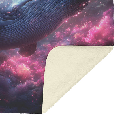 Humpback Whale Swimming Gracefully Through Underwater Canyon Glowing Coral Vibrant Fish Sunlight Fleece Sherpa Blanket - Awakening Righteousness