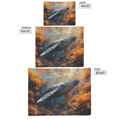 Humpback Whale Swimming Gracefully Through Underwater Canyon Glowing Coral Vibrant Fish Sunlight Fleece Sherpa Blanket - Awakening Righteousness