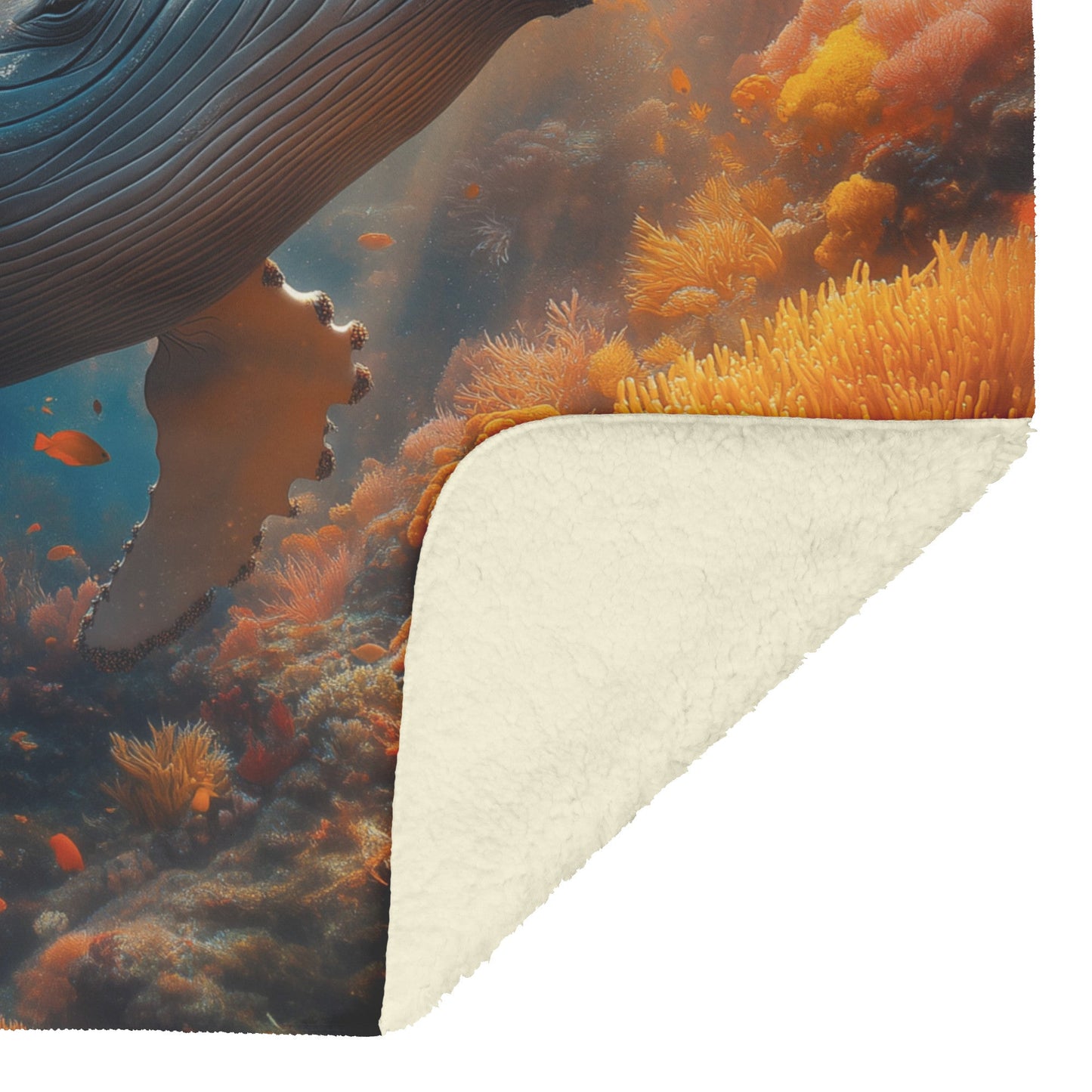 Humpback Whale Swimming Gracefully Through Underwater Canyon Glowing Coral Vibrant Fish Sunlight Fleece Sherpa Blanket - Awakening Righteousness