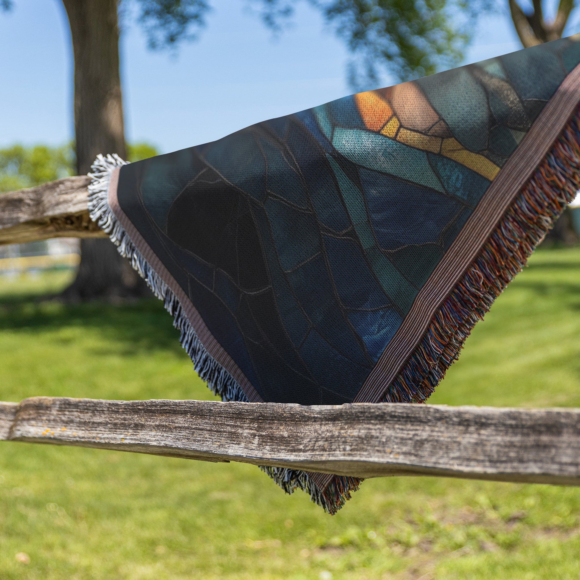 Inspirational Christian Cross Stained Glass Design Woven Throw Blanket Perfect for Religious Home Decor and Cozy Comfort - Awakening Righteousness