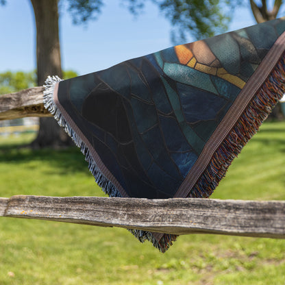 Inspirational Christian Cross Stained Glass Design Woven Throw Blanket Perfect for Religious Home Decor and Cozy Comfort - Awakening Righteousness