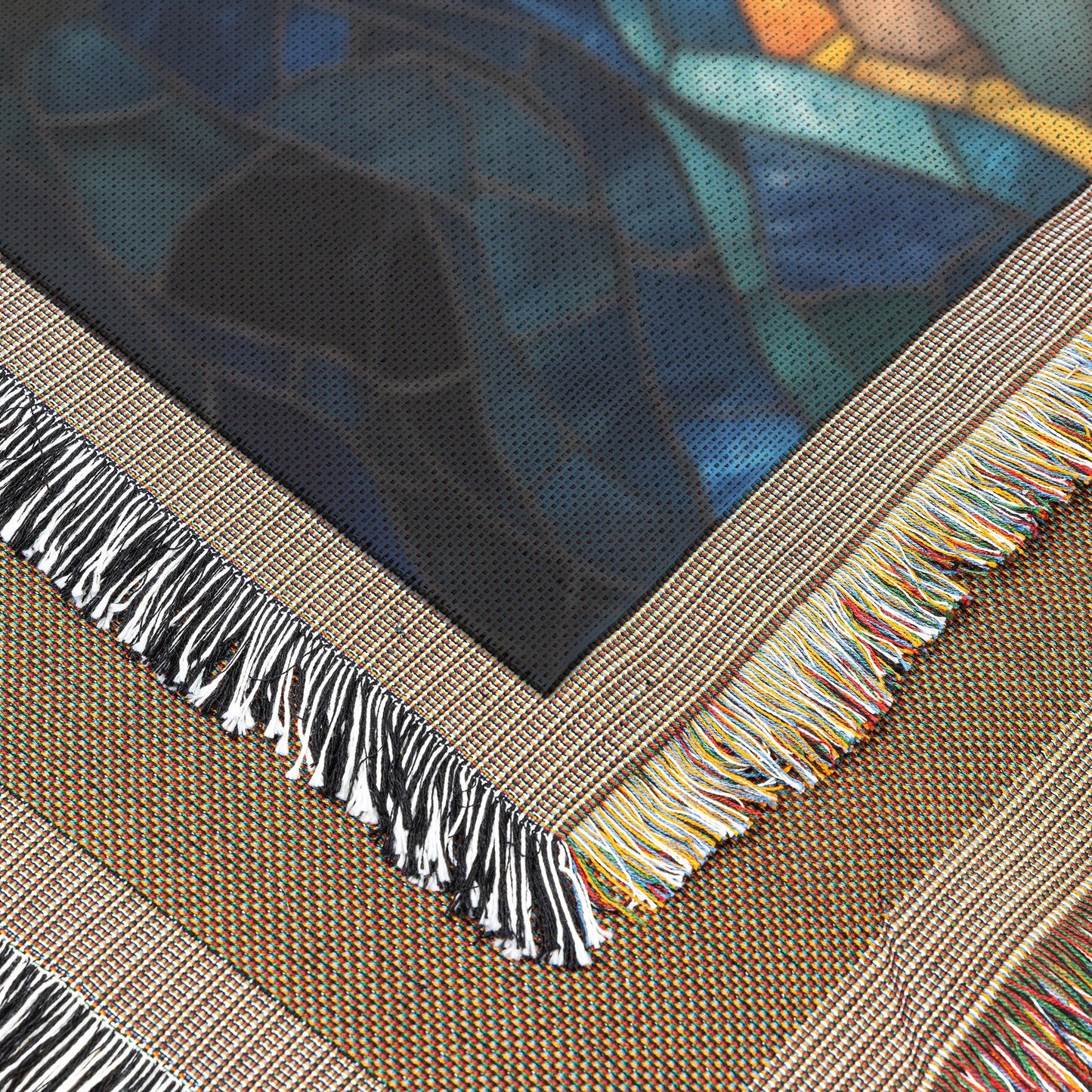 Inspirational Christian Cross Stained Glass Design Woven Throw Blanket Perfect for Religious Home Decor and Cozy Comfort - Awakening Righteousness