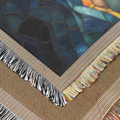Inspirational Christian Cross Stained Glass Design Woven Throw Blanket Perfect for Religious Home Decor and Cozy Comfort - Awakening Righteousness