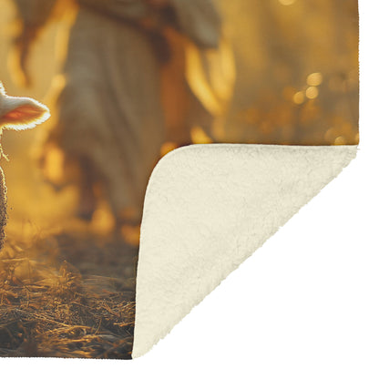 Jesus Walking with a Lamb Cozy Christian Fleece Sherpa Blanket - Awakening Righteousness