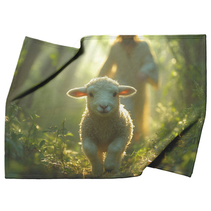 Jesus Walking with a Lamb Cozy Christian Fleece Sherpa Blanket - Awakening Righteousness