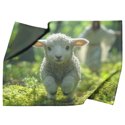 Joyful Lamb and Jesus Cozy Christian Fleece Sherpa Blanket - Awakening Righteousness
