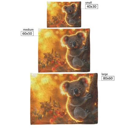 Koala Clinging to Eucalyptus Tree Under Glowing Sunset with Golden Light Fleece Sherpa Blanket - Awakening Righteousness