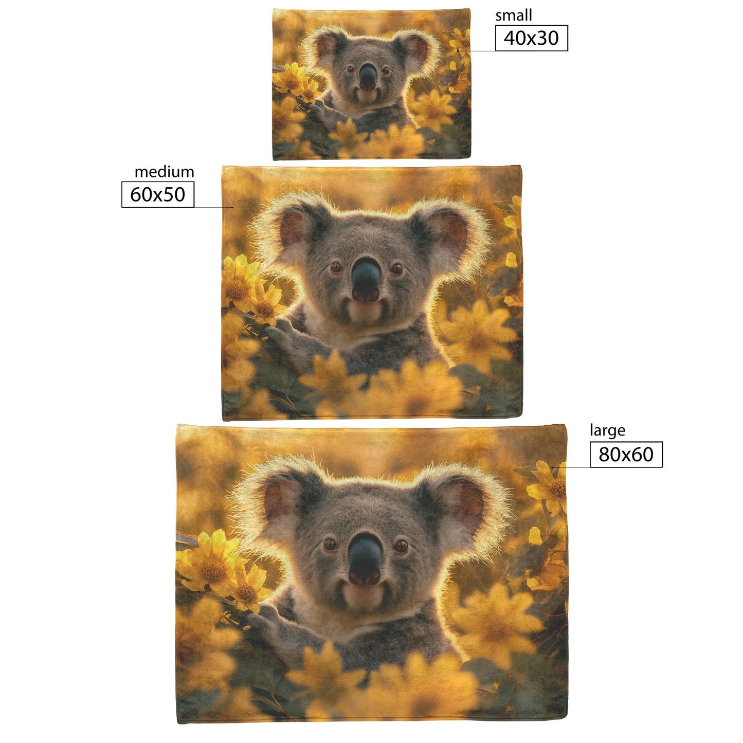 Koala Peeking Behind Tree Surrounded by Blooming Flowers Under Golden Sunlight Peaceful Natural Scene Blanket - Awakening Righteousness