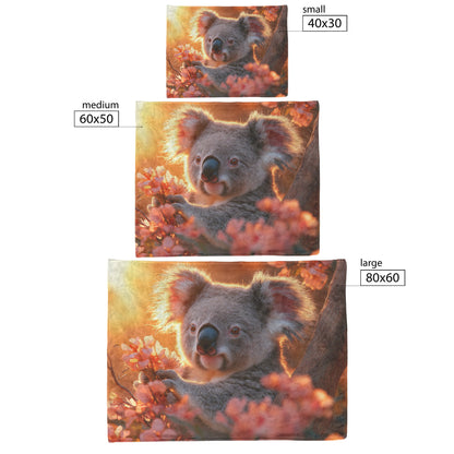 Koala Peeking from Behind Tree Surrounded by Blooming Flowers Under Golden Sunlight Fleece Sherpa Blanket - Awakening Righteousness