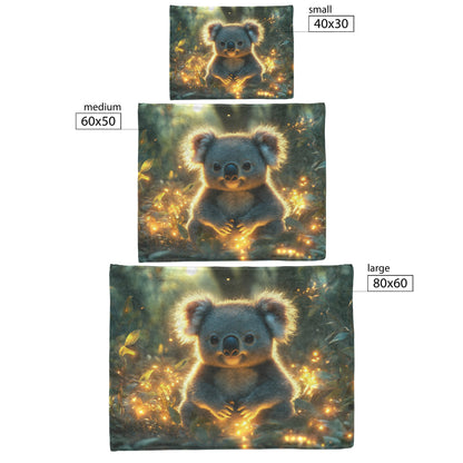 Koala Surrounded by Glowing Eucalyptus Leaves and Ethereal Light in Magical Forest Fleece Sherpa Blanket - Awakening Righteousness