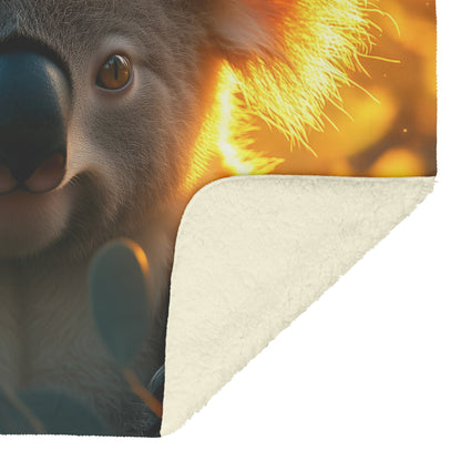 Koala Surrounded by Glowing Eucalyptus Leaves and Ethereal Light in Magical Forest Fleece Sherpa Blanket - Awakening Righteousness