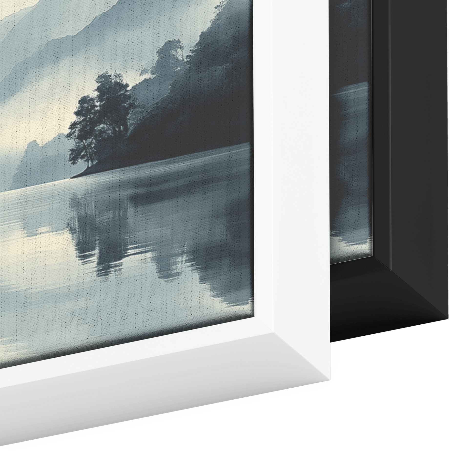 Lake Scene Clean Reflections Muted Beige Gray Tones Minimalist Linework Ultra High Definition Elegant Panoramic Framed Canvas Wall Art - Awakening Righteousness