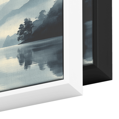 Lake Scene Clean Reflections Muted Beige Gray Tones Minimalist Linework Ultra High Definition Elegant Panoramic Framed Canvas Wall Art - Awakening Righteousness