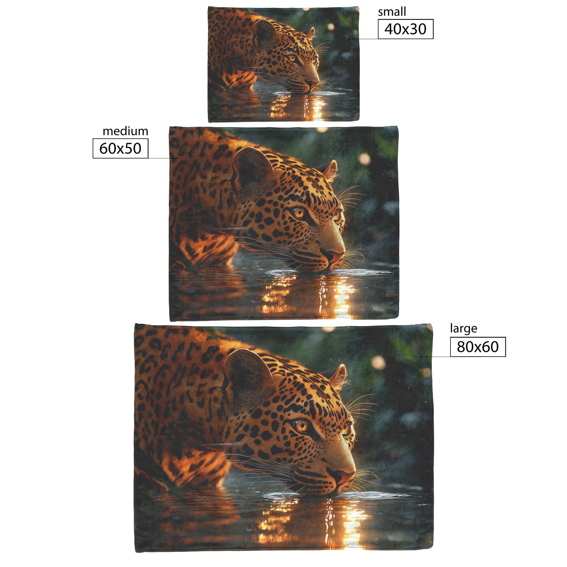 Leopard Drinking from Glowing River Surrounded by Lush Jungle Trees Under Twilight Sky Fleece Sherpa Blanket - Awakening Righteousness