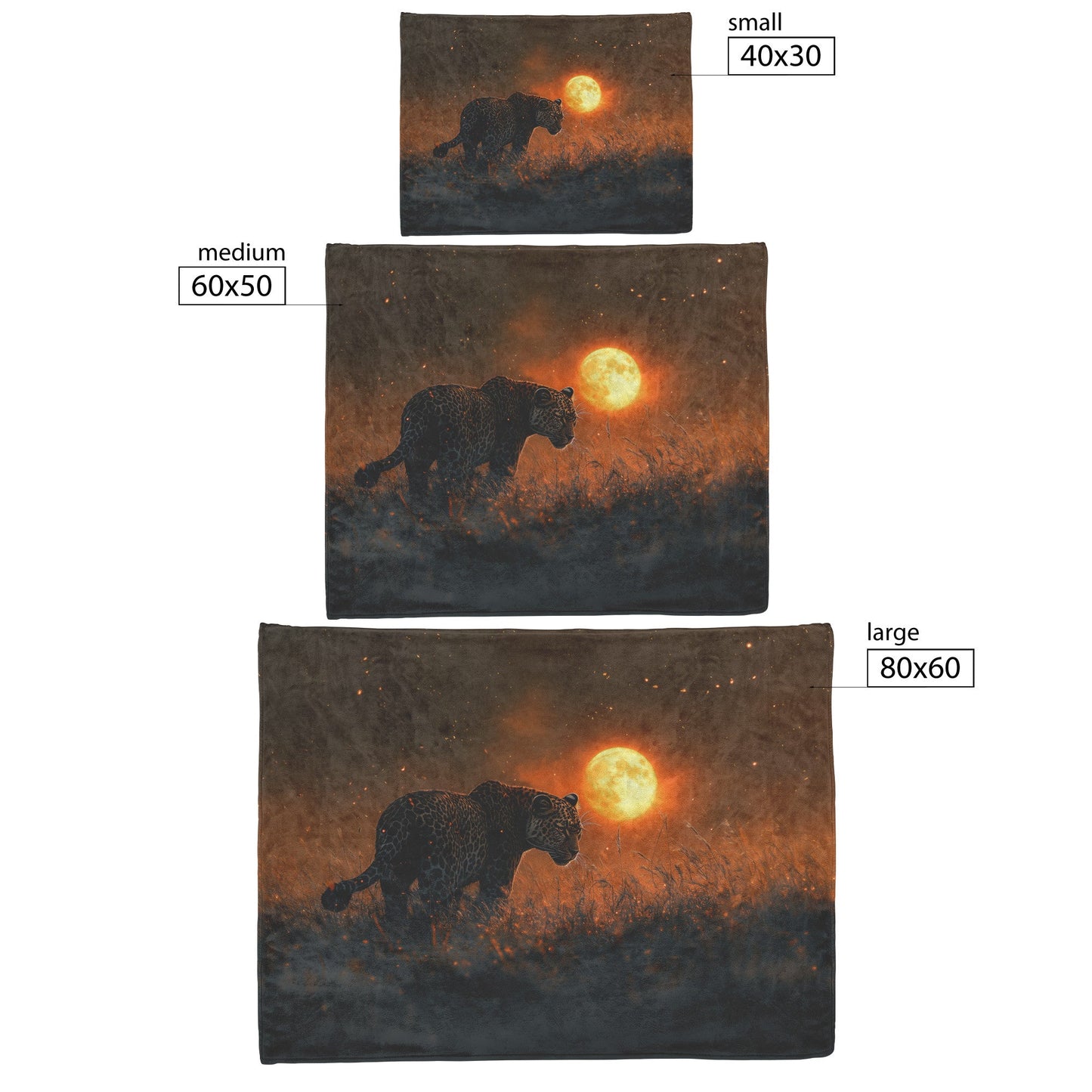 Leopard Hunting Under Glowing Moonlight in Open Misty Savanna Fleece Sherpa Blanket Soft and Luxurious - Awakening Righteousness