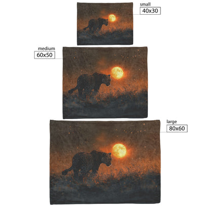 Leopard Hunting Under Glowing Moonlight in Open Misty Savanna Fleece Sherpa Blanket Soft and Luxurious - Awakening Righteousness
