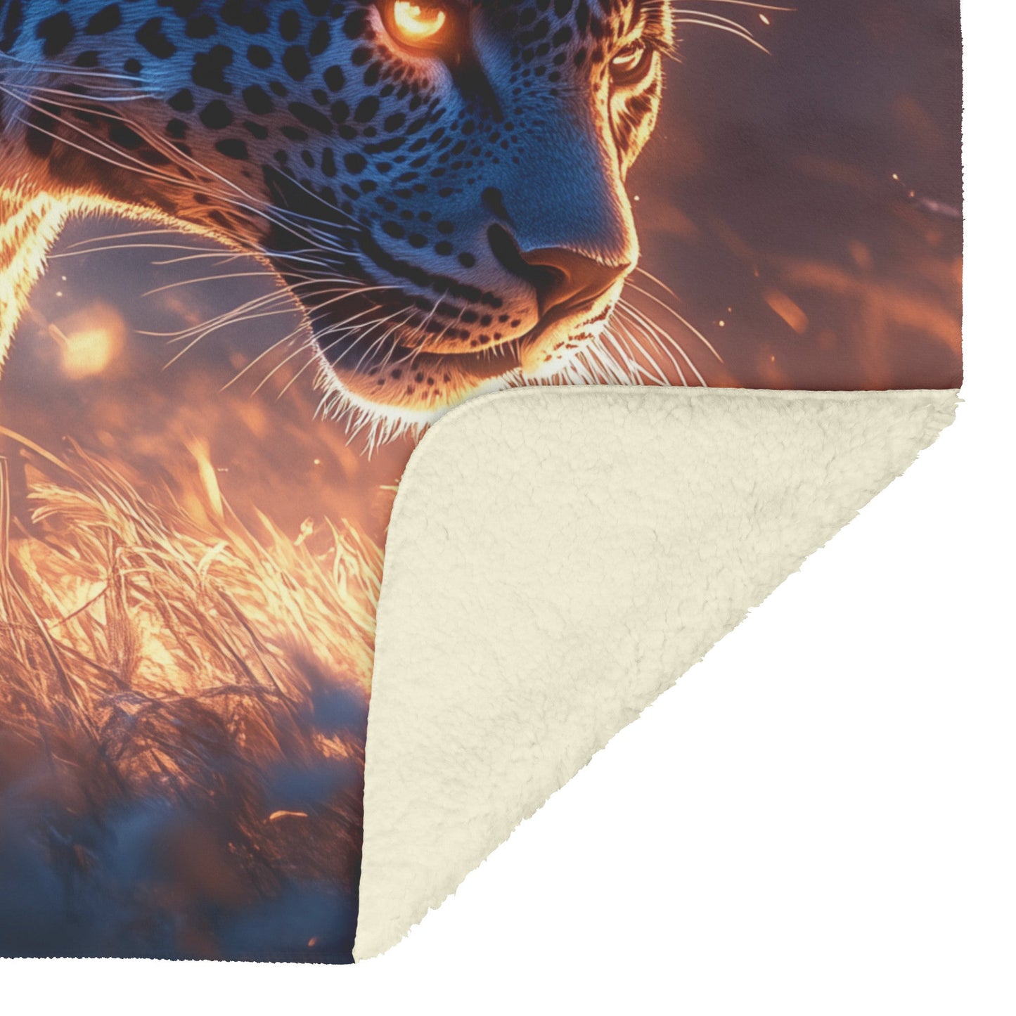 Leopard Hunting Under Glowing Moonlight in Open Savanna with Misty Grass Fleece Sherpa Blanket - Awakening Righteousness