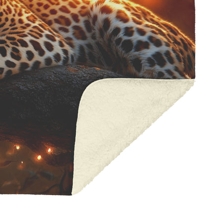 Leopard Resting Gracefully on Ancient Tree Branch Under Golden Sunlight Fleece Sherpa Blanket Elegant and Soft - Awakening Righteousness