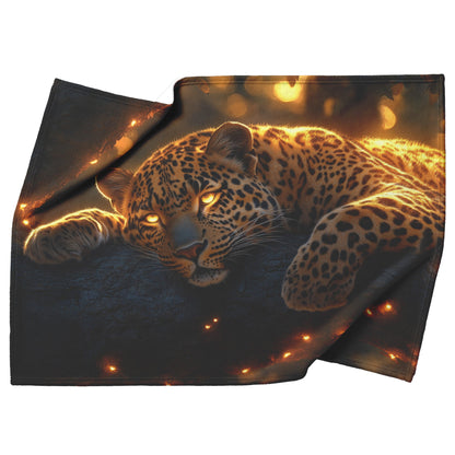 Leopard Resting on Branch of Ancient Acacia Tree Under Golden Sunlight Intricate Fur Details Sherpa Blanket - Awakening Righteousness