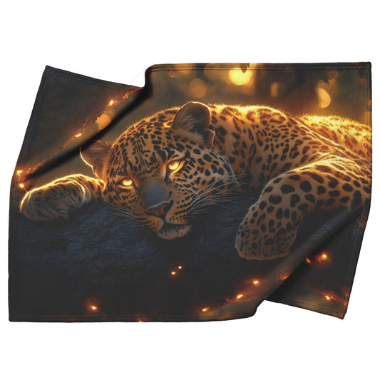 Leopard Resting on Branch of Ancient Acacia Tree Under Golden Sunlight Intricate Fur Details Sherpa Blanket - Awakening Righteousness