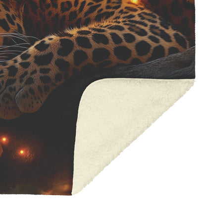 Leopard Resting on Branch of Ancient Acacia Tree Under Golden Sunlight Intricate Fur Details Sherpa Blanket - Awakening Righteousness