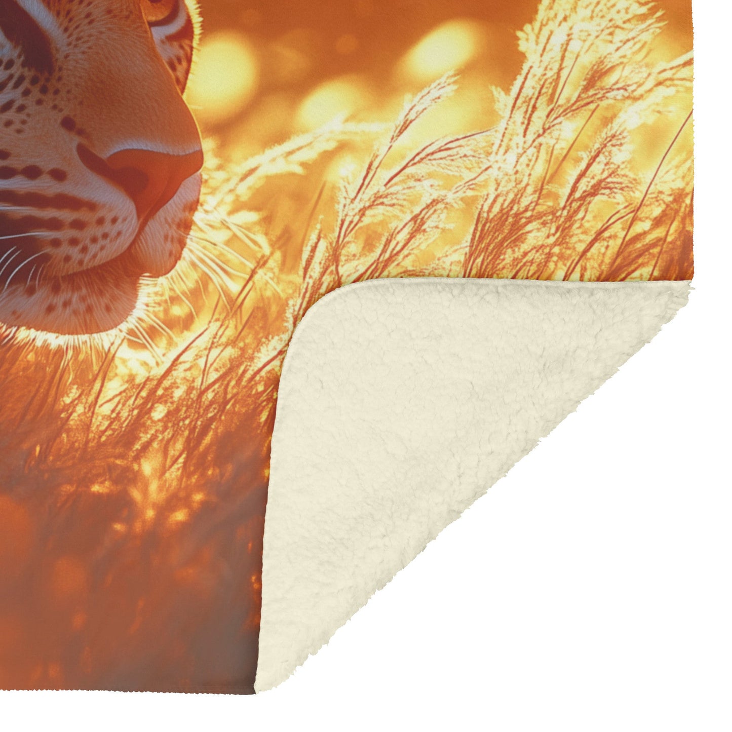 Leopard Stalking Through Tall Golden Grass Under Vibrant Sunset Fleece Sherpa Blanket - Awakening Righteousness