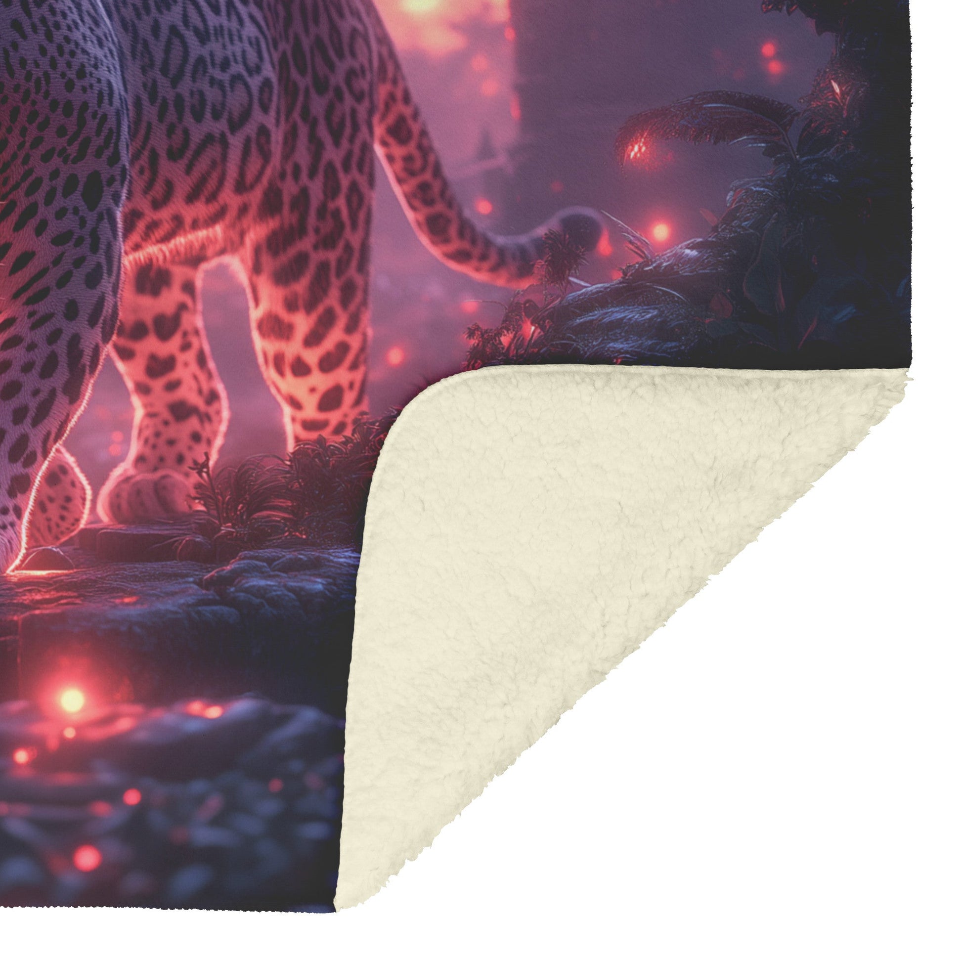 Leopard Walking Through Glowing Ancient Jungle Ruins Under Twilight Sky Fleece Sherpa Blanket Magical and Soft - Awakening Righteousness